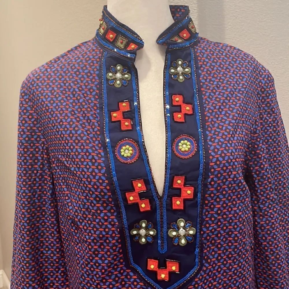 Tory Burch Embroidered Long Sleeve Tunic Blouse - Picture 2 of 7